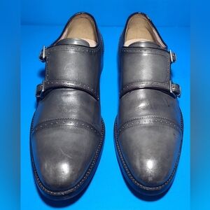 Joseph Abboud Men's Charcoal Gray Leather Cap Toe Double Monk Shoes Size 11.5 US